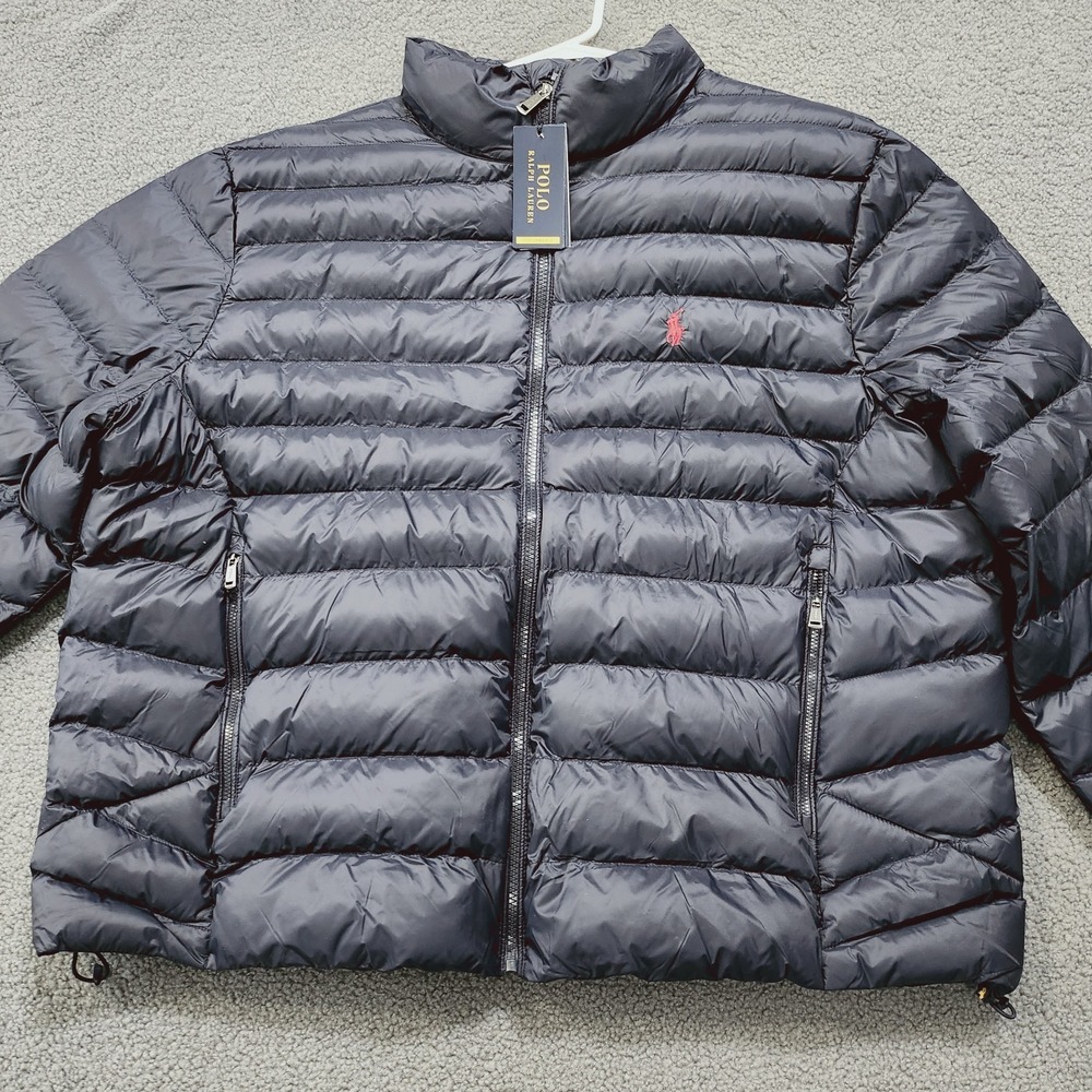 Mens Size 1XB Polo Ralph Lauren Quilted Packable Puffer Jacket Navy Red Pony - Picture 2 of 6